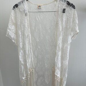 White Lace Kimono with Fringe
